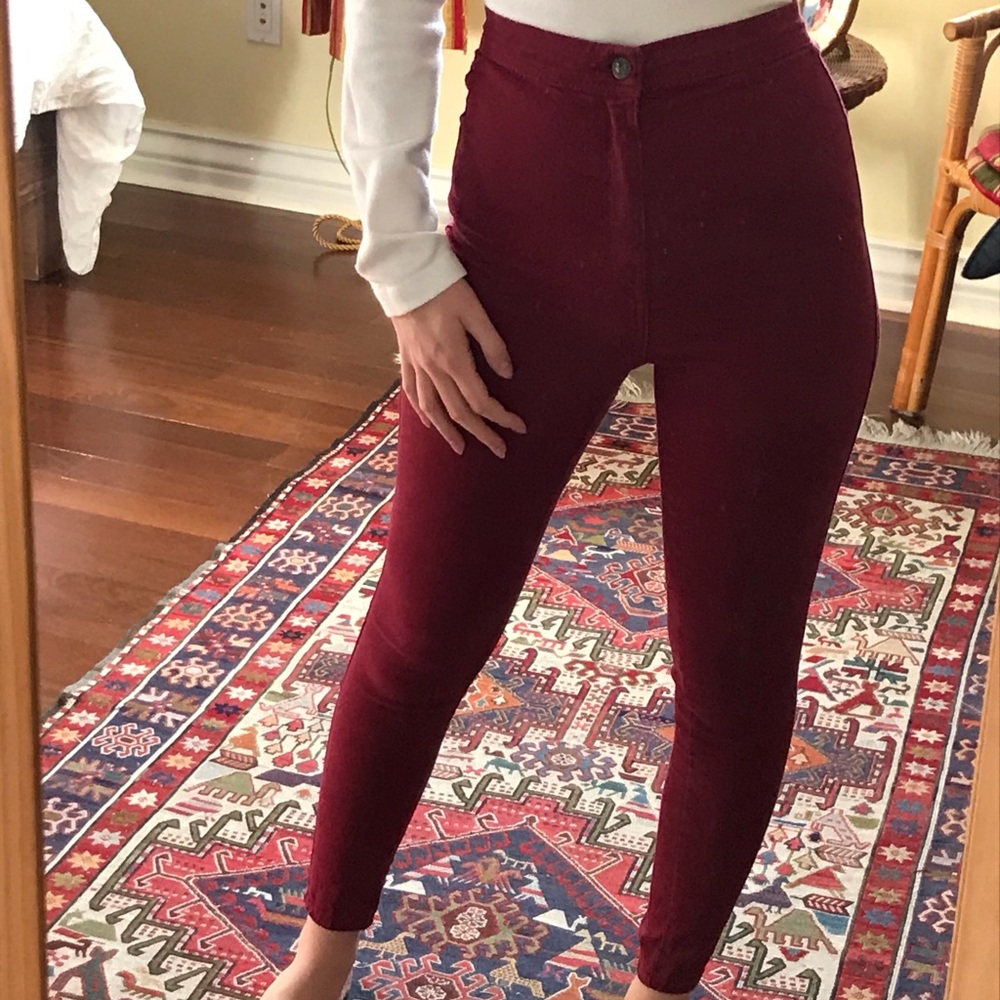 Red stretch pants
